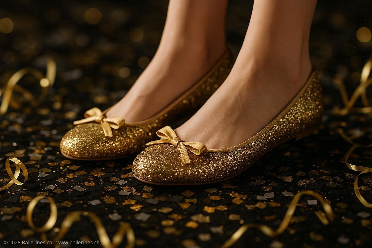 Tenues de fête : oser les ballerines dorées pour le Nouvel An avec élégance